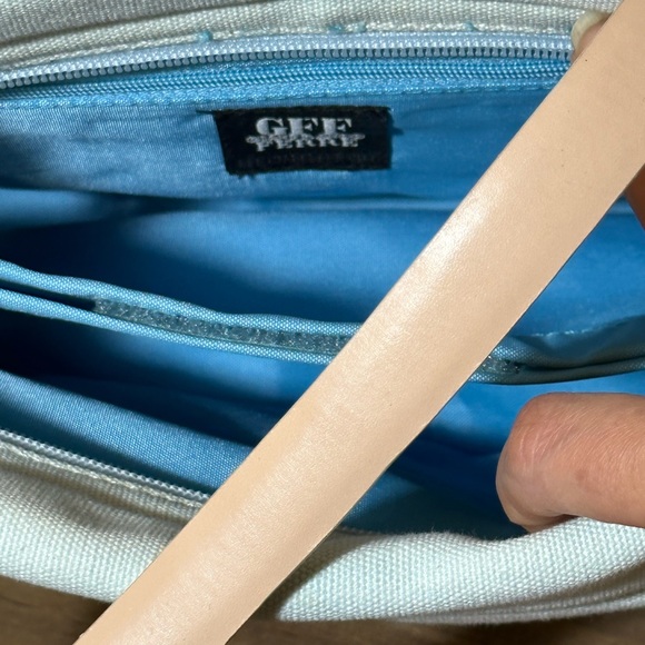 Gianfranco Ferre pastel turquoise tan canvas and leather shoulder bag with tags - Picture 6 of 7